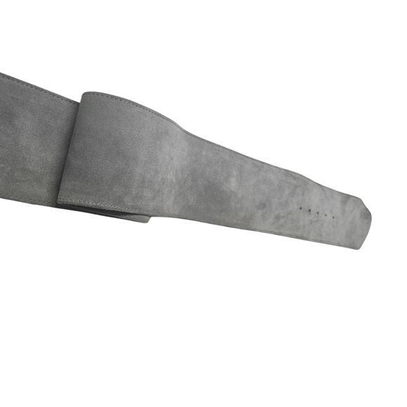 Avignon Genuine Leather Gray Suede Wide Cinching Belt Gold Pull Through Buckle